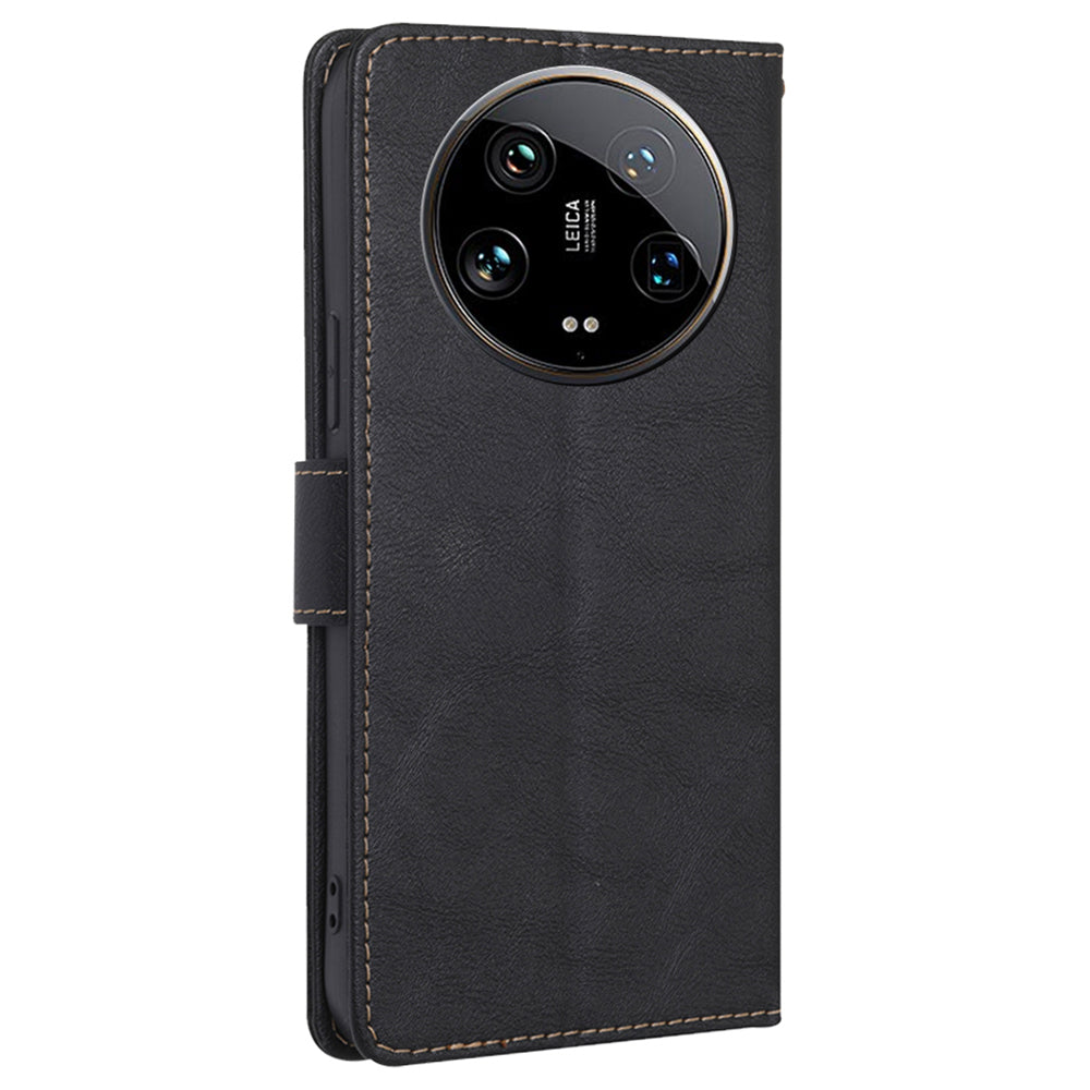 For Xiaomi 14 Ultra Case PU Leather Magnetic Flip Wallet-Style Phone Cover RFID Blocking Wholesale - Black