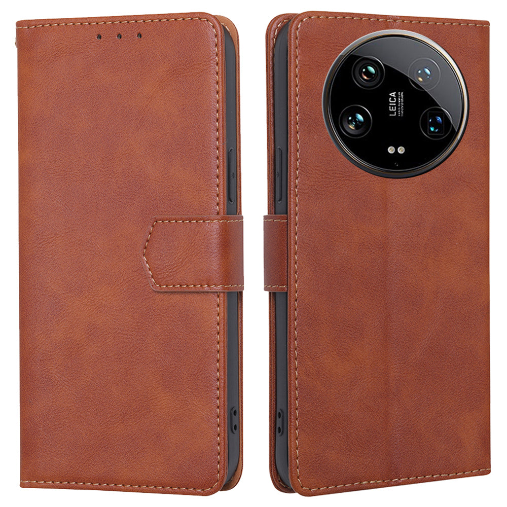 For Xiaomi 14 Ultra Case PU Leather Magnetic Flip Wallet-Style Phone Cover RFID Blocking Wholesale - Brown