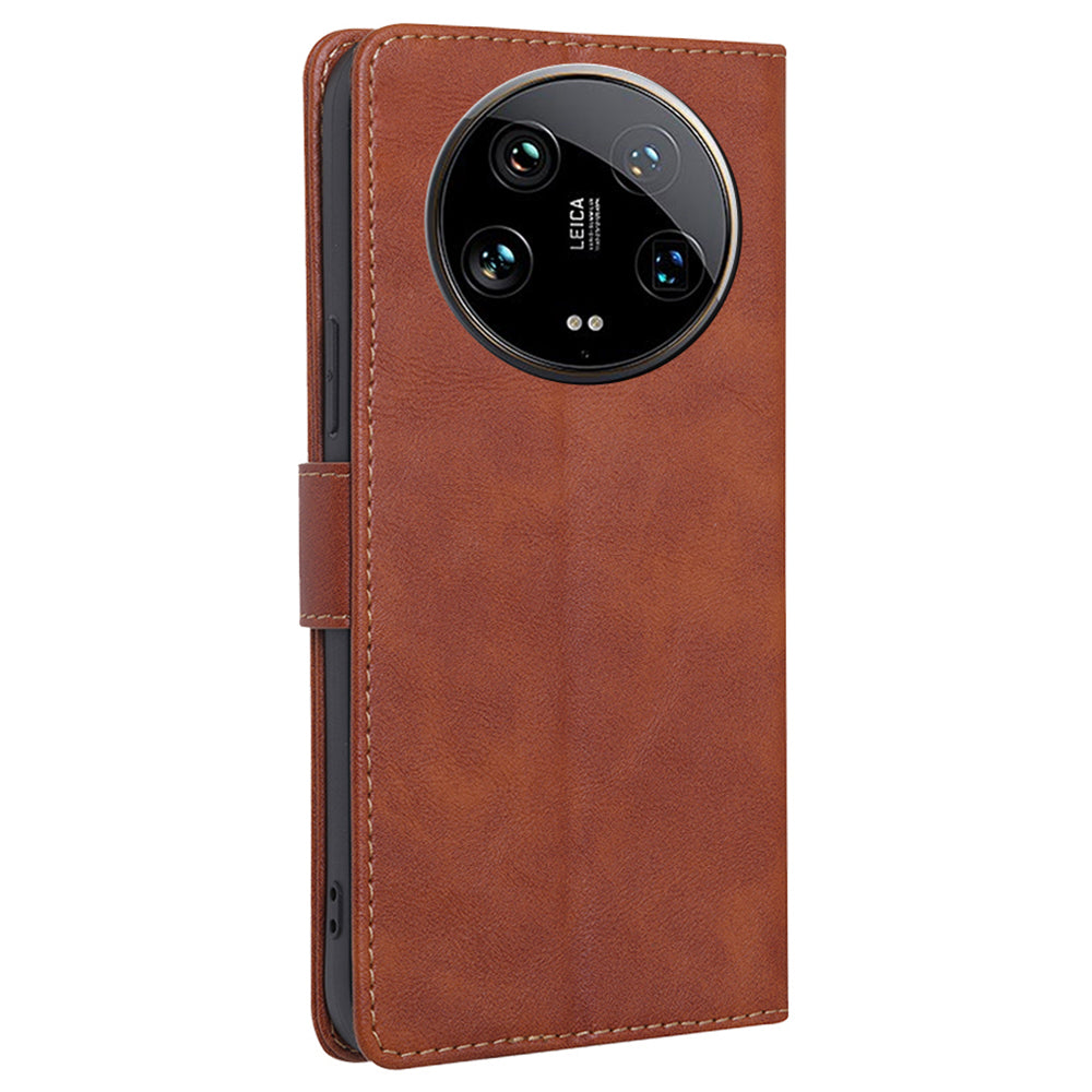 For Xiaomi 14 Ultra Case PU Leather Magnetic Flip Wallet-Style Phone Cover RFID Blocking Wholesale - Brown