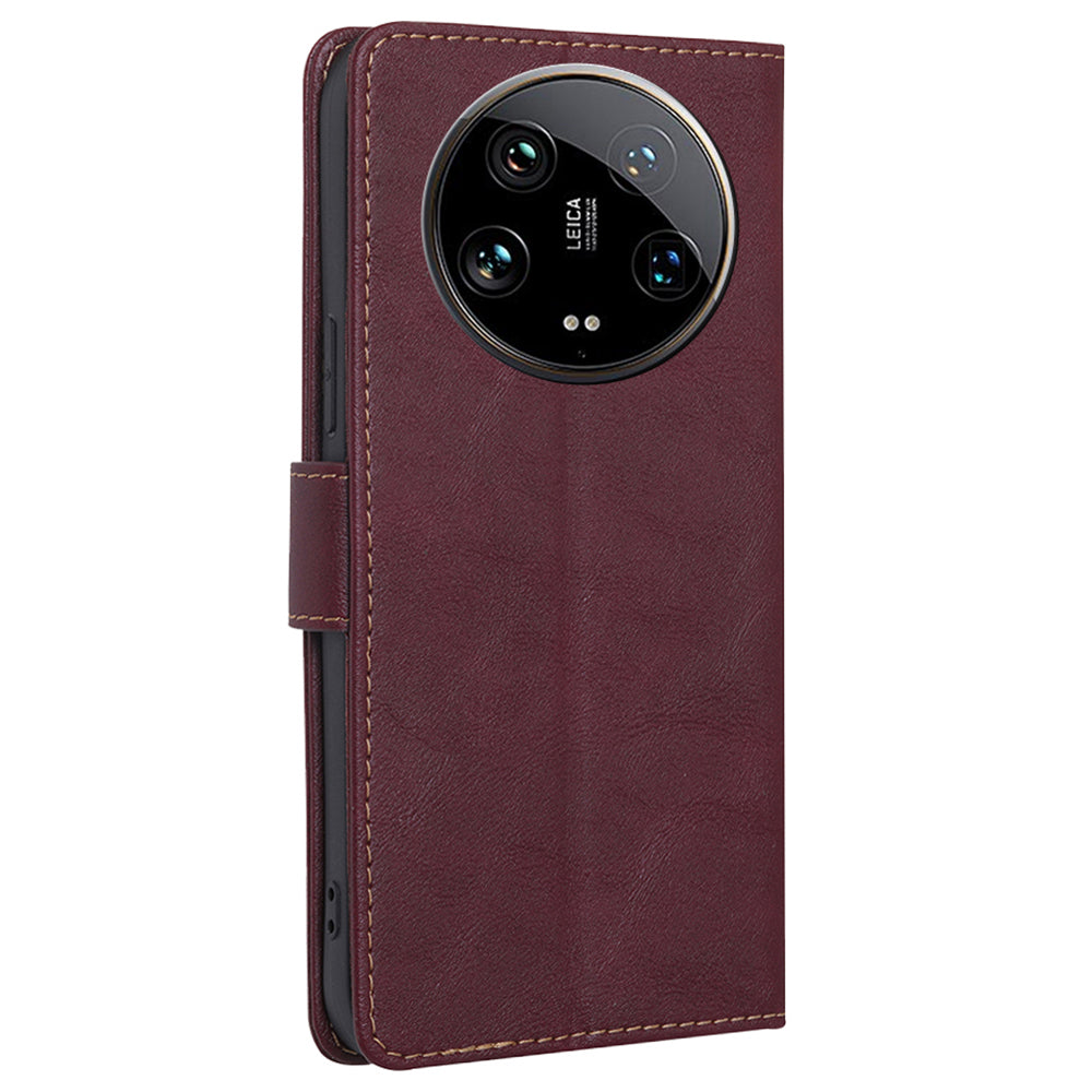 For Xiaomi 14 Ultra Case PU Leather Magnetic Flip Wallet-Style Phone Cover RFID Blocking Wholesale - Wine Red