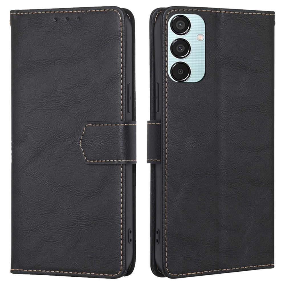 For Samsung Galaxy M15 5G Case Magnetic Clasp Flip Leather RFID Blocking Phone Cover - Black