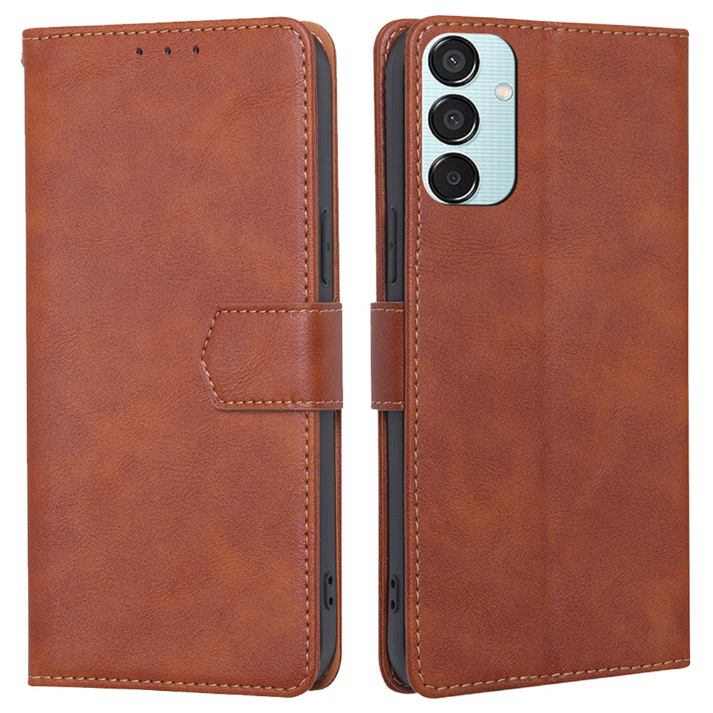 For Samsung Galaxy M15 5G Case Magnetic Clasp Flip Leather RFID Blocking Phone Cover - Brown
