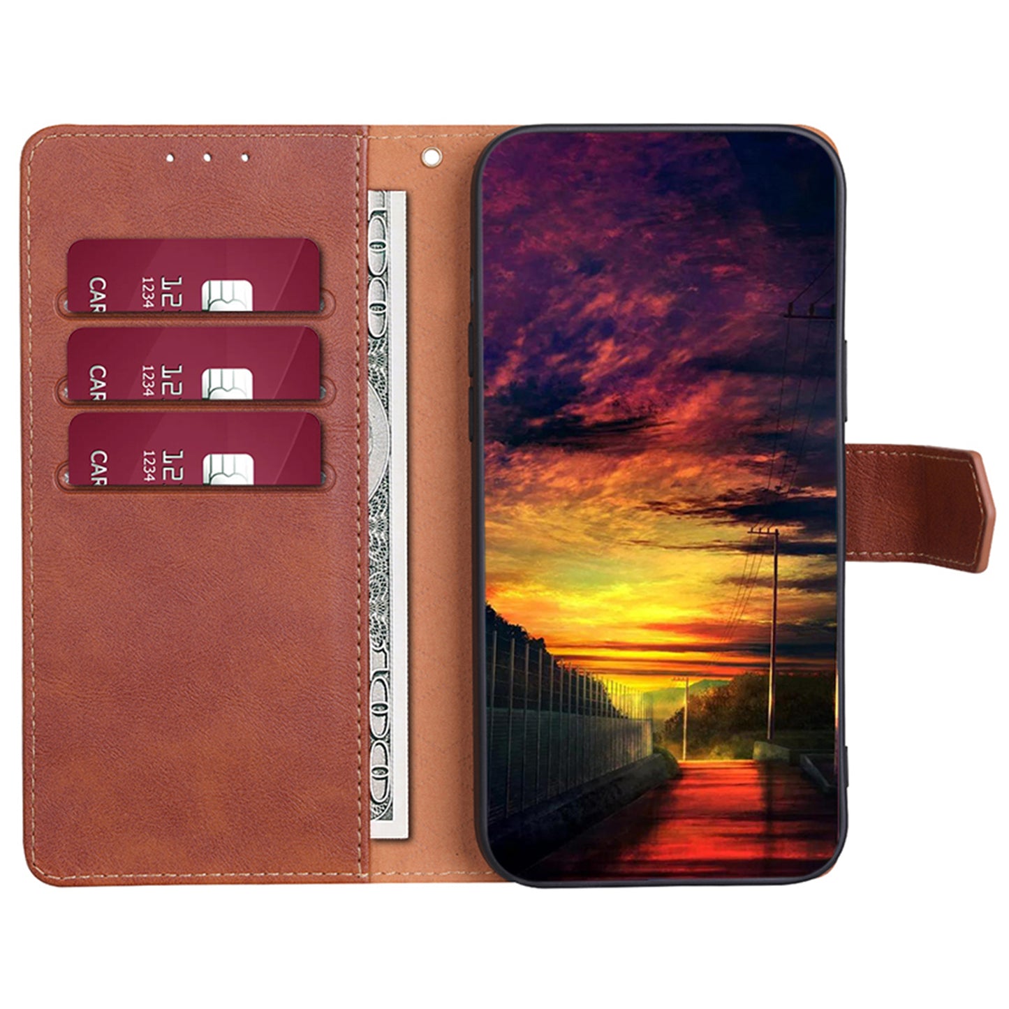 For Samsung Galaxy M15 5G Case Magnetic Clasp Flip Leather RFID Blocking Phone Cover - Brown