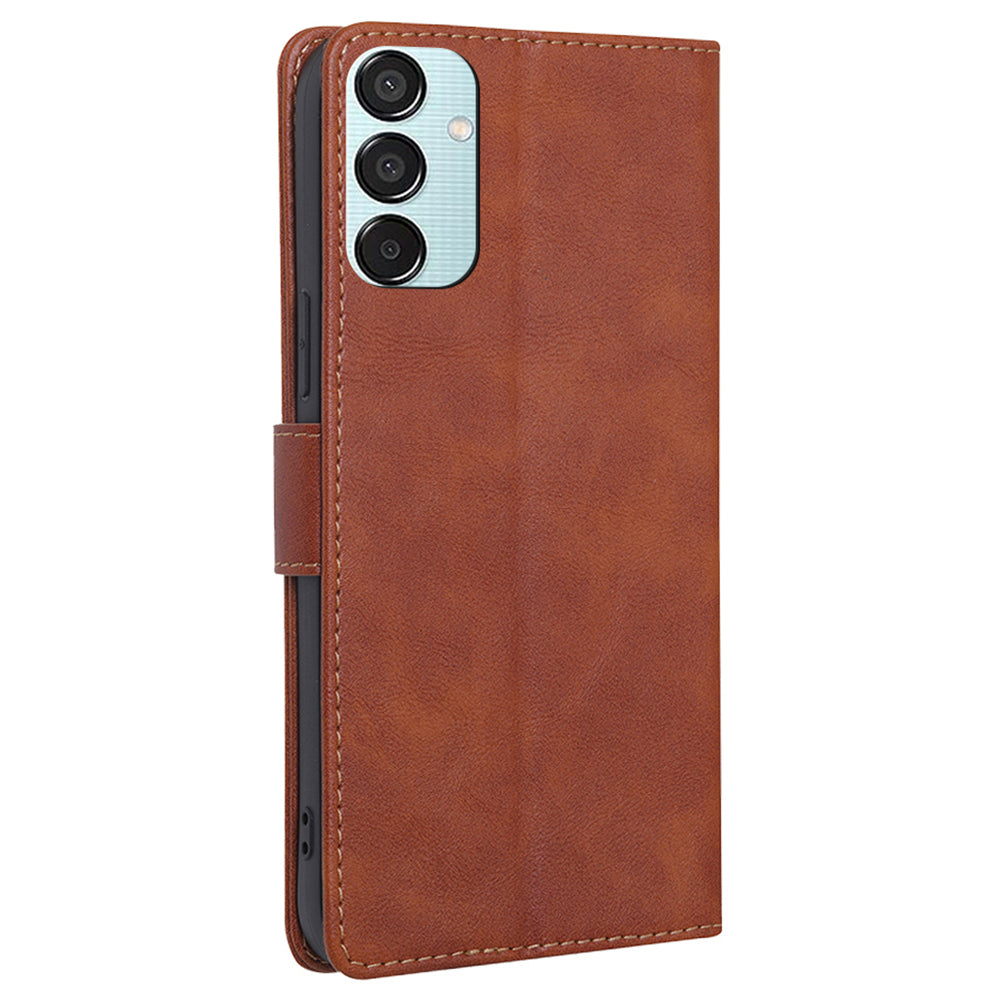 For Samsung Galaxy M15 5G Case Magnetic Clasp Flip Leather RFID Blocking Phone Cover - Brown
