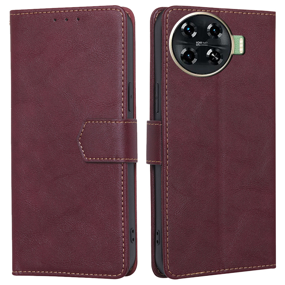 For Transsion Tecno Spark 20 Pro+ Case RFID Blocking Leather Wallet Phone Cover Mobile Accessories Wholesale - Wine Red