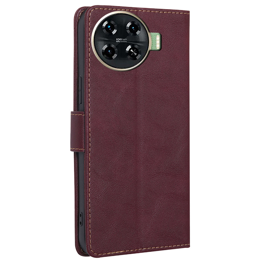 For Transsion Tecno Spark 20 Pro+ Case RFID Blocking Leather Wallet Phone Cover Mobile Accessories Wholesale - Wine Red