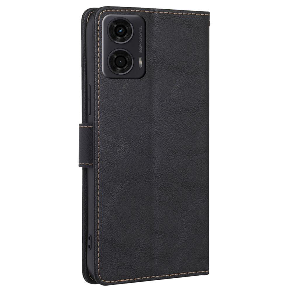 For Motorola Moto G24 4G / Moto G04 4G Wallet Case RFID Blocking Wholesale Leather Phone Cover - Black