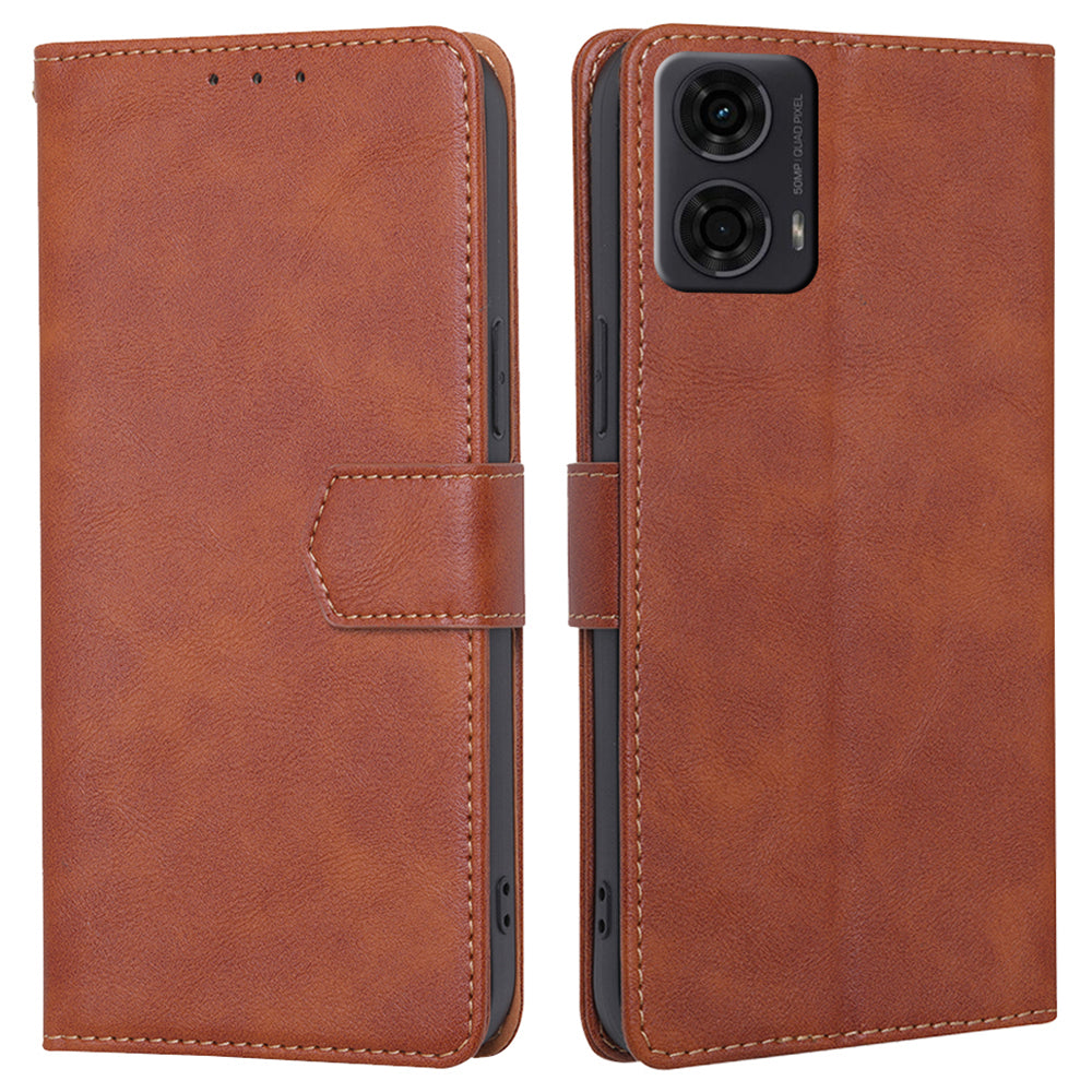 For Motorola Moto G24 4G / Moto G04 4G Wallet Case RFID Blocking Wholesale Leather Phone Cover - Brown