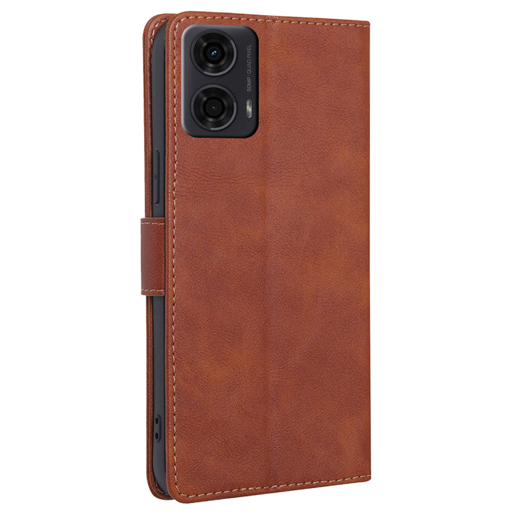For Motorola Moto G24 4G / Moto G04 4G Wallet Case RFID Blocking Wholesale Leather Phone Cover - Brown