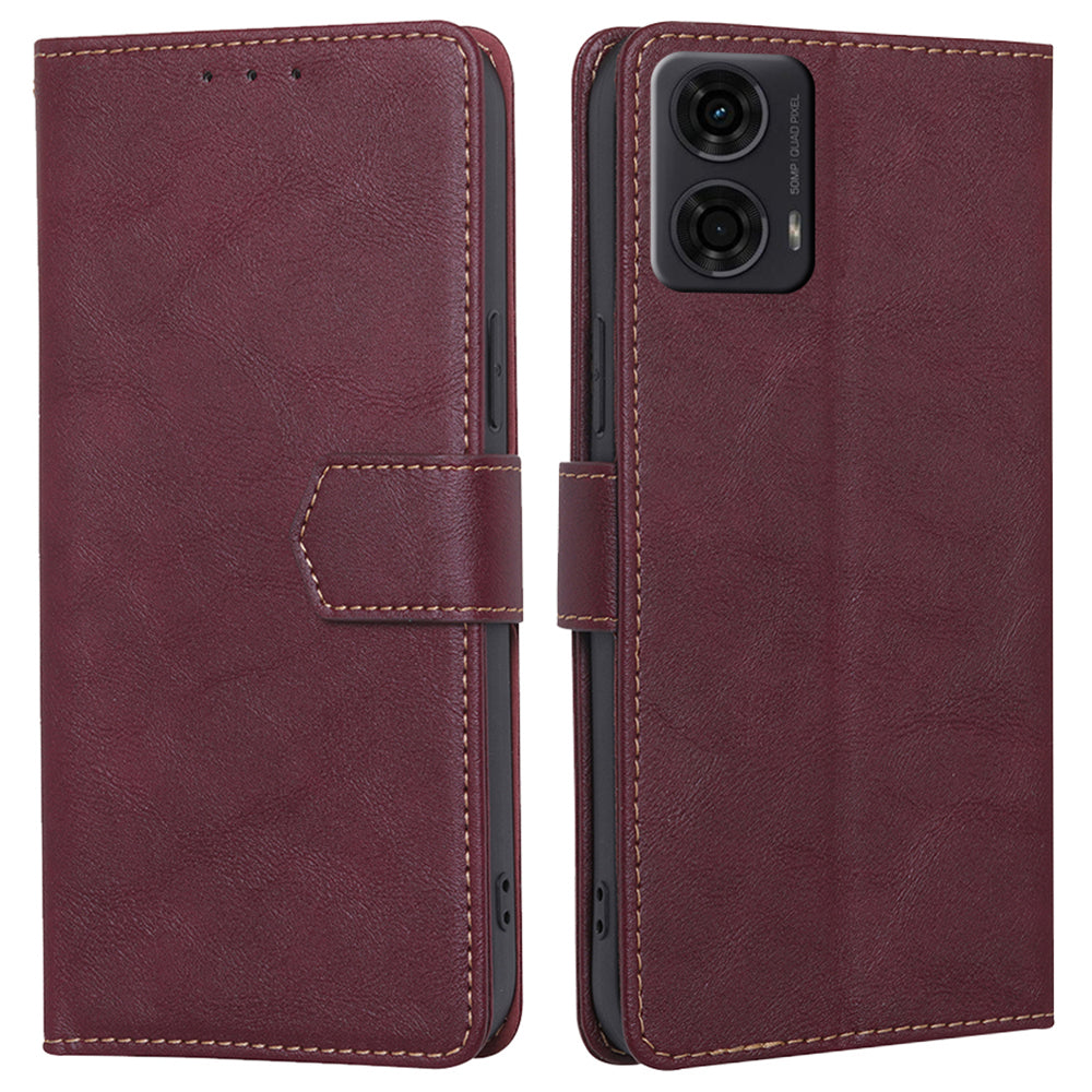 For Motorola Moto G24 4G / Moto G04 4G Wallet Case RFID Blocking Wholesale Leather Phone Cover - Wine Red