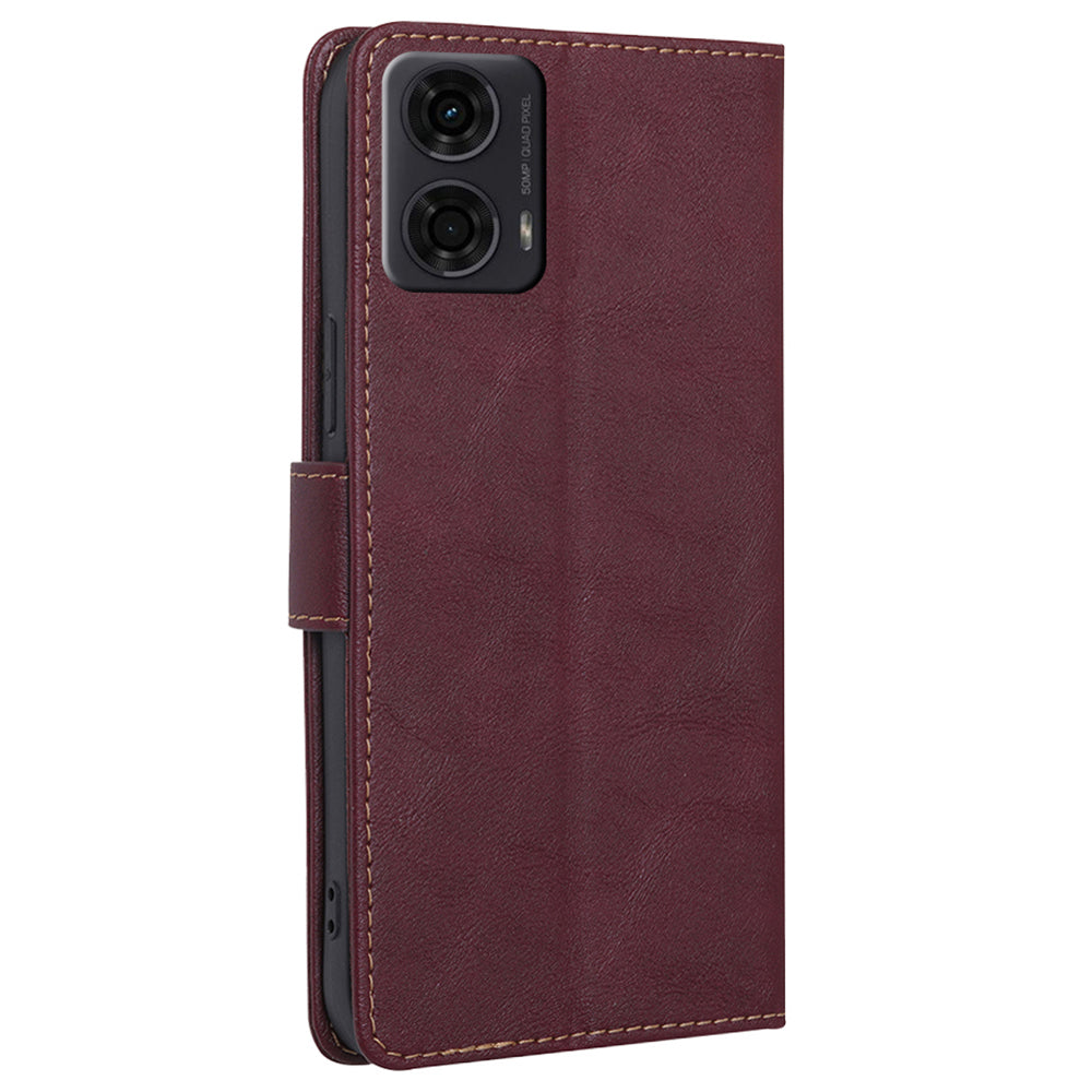 For Motorola Moto G24 4G / Moto G04 4G Wallet Case RFID Blocking Wholesale Leather Phone Cover - Wine Red