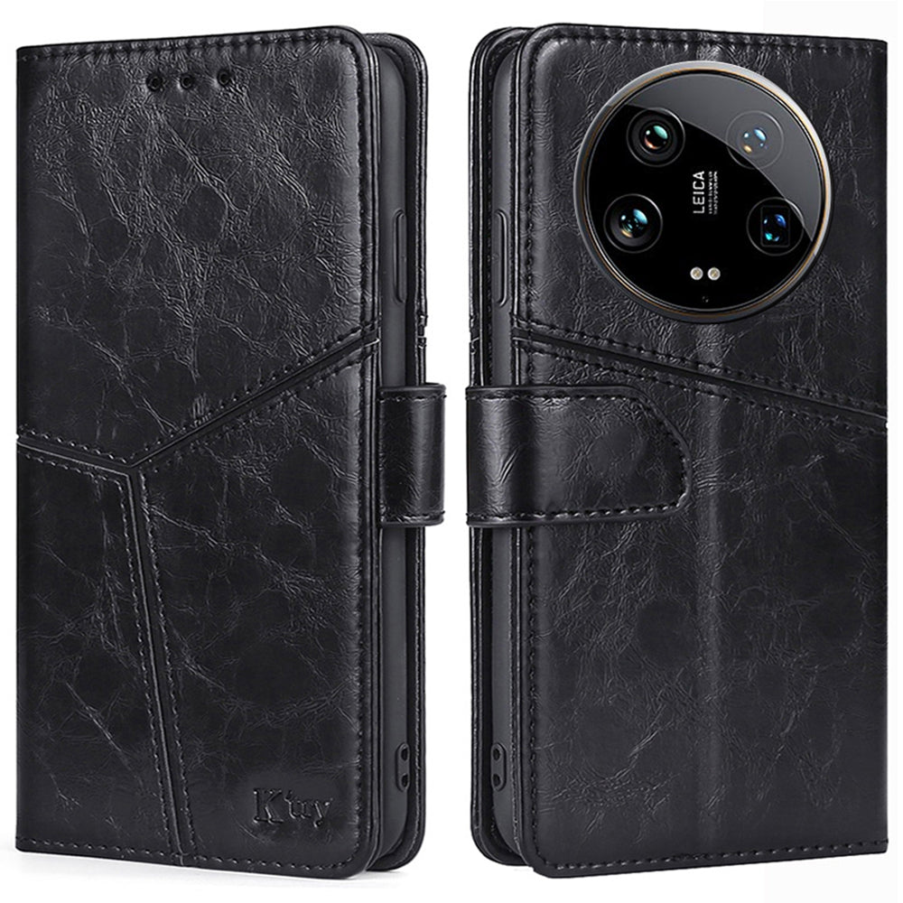 For Xiaomi 14 Ultra Case PU Leather Geometric Splicing Cell Phone Cover - Black