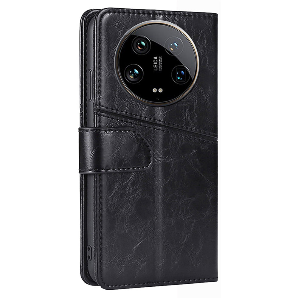 For Xiaomi 14 Ultra Case PU Leather Geometric Splicing Cell Phone Cover - Black