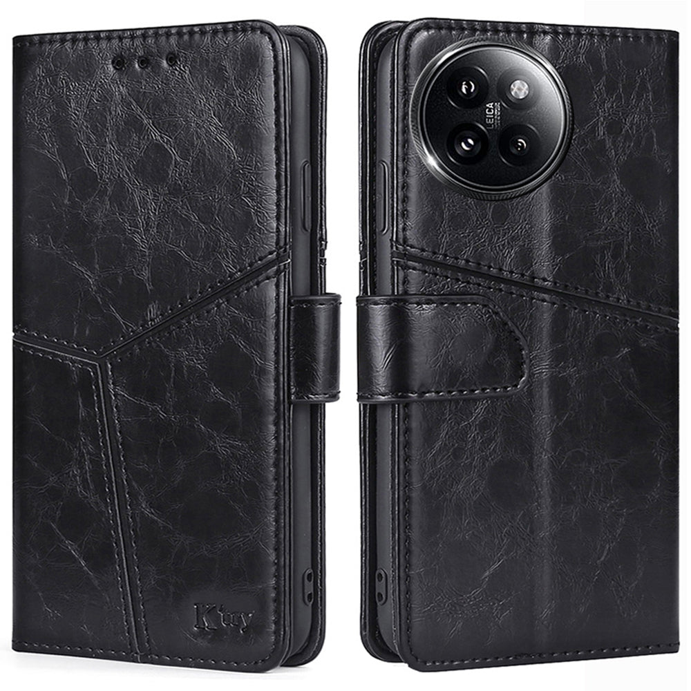 For Xiaomi Civi 4 Pro 5G Case Wallet Geometric Splicing Phone Cover with Adjustable Stand - Black
