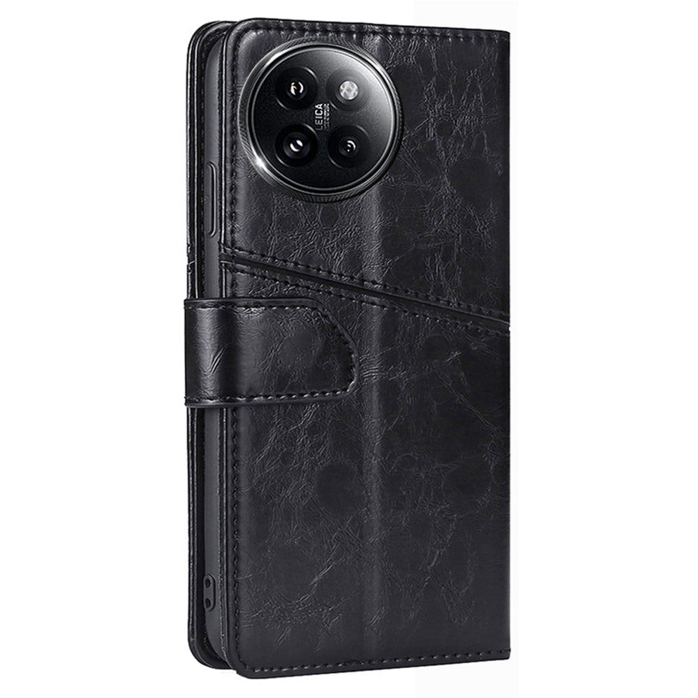 For Xiaomi Civi 4 Pro 5G Case Wallet Geometric Splicing Phone Cover with Adjustable Stand - Black