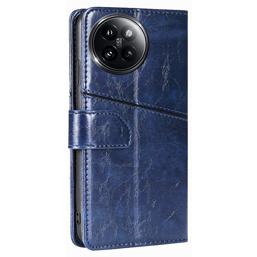 For Xiaomi Civi 4 Pro 5G Case Wallet Geometric Splicing Phone Cover with Adjustable Stand - Blue