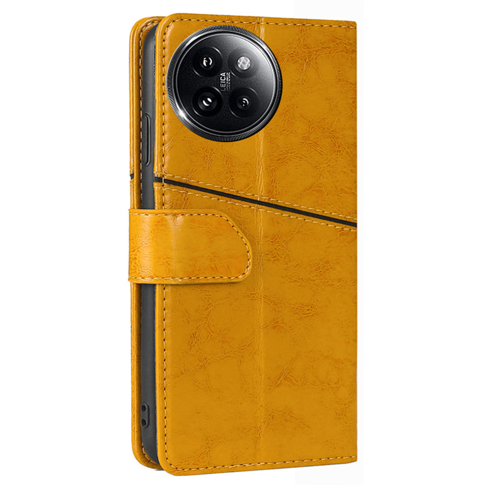 For Xiaomi Civi 4 Pro 5G Case Wallet Geometric Splicing Phone Cover with Adjustable Stand - Yellow