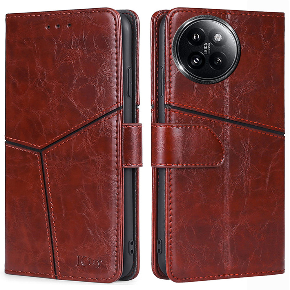 For Xiaomi Civi 4 Pro 5G Case Wallet Geometric Splicing Phone Cover with Adjustable Stand - Dark Brown