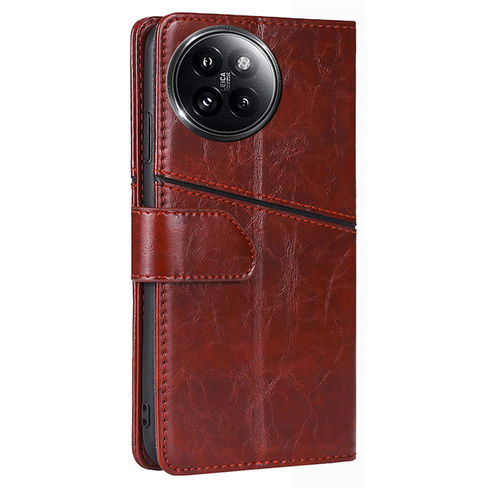For Xiaomi Civi 4 Pro 5G Case Wallet Geometric Splicing Phone Cover with Adjustable Stand - Dark Brown
