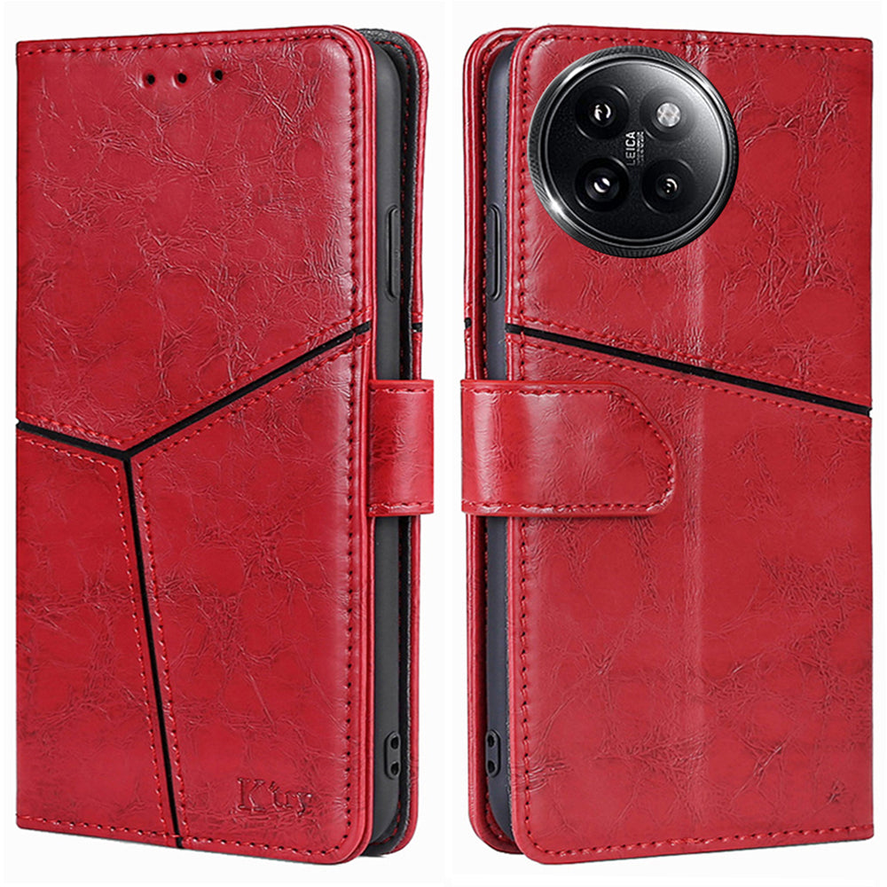 For Xiaomi Civi 4 Pro 5G Case Wallet Geometric Splicing Phone Cover with Adjustable Stand - Red
