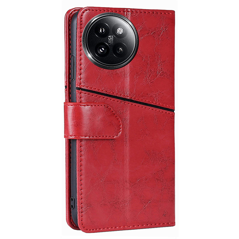 For Xiaomi Civi 4 Pro 5G Case Wallet Geometric Splicing Phone Cover with Adjustable Stand - Red