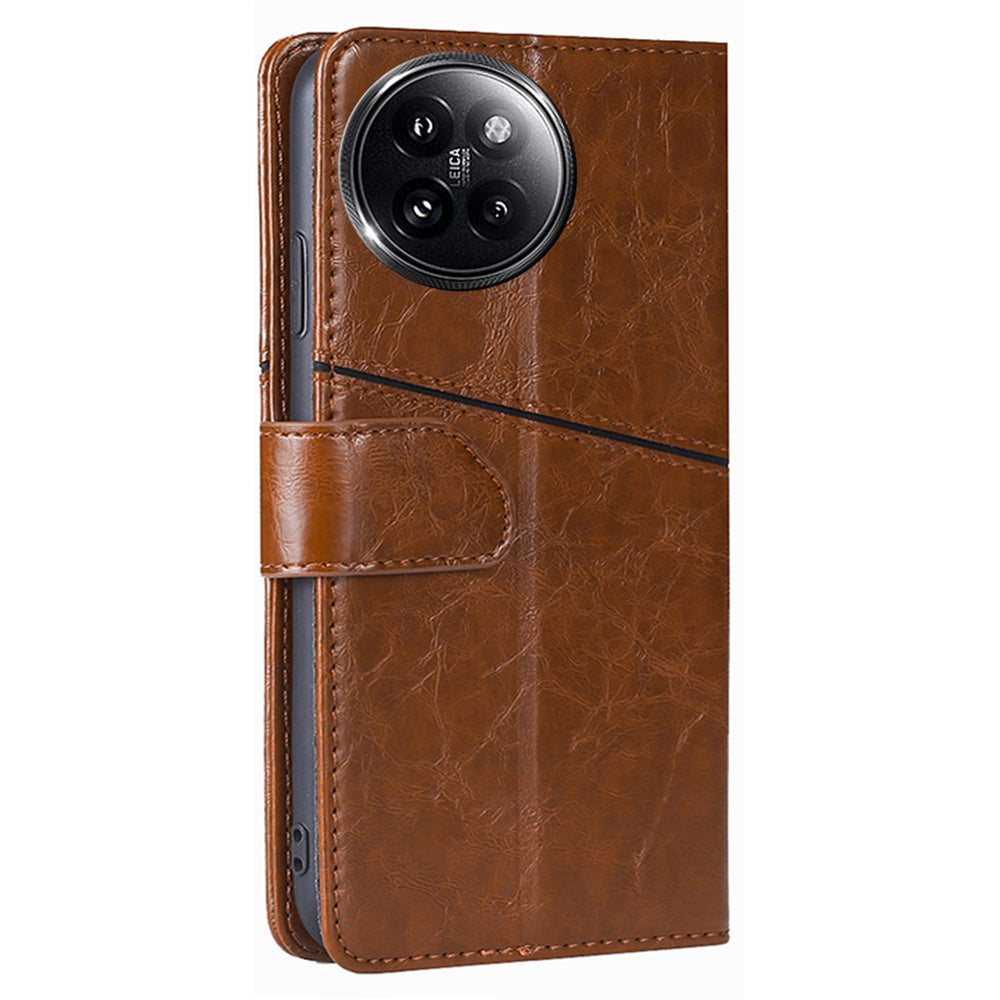 For Xiaomi Civi 4 Pro 5G Case Wallet Geometric Splicing Phone Cover with Adjustable Stand - Light Brown