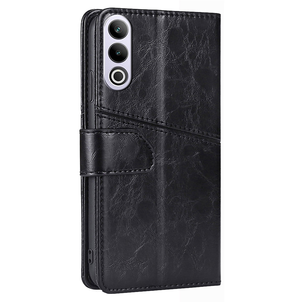 For OnePlus Ace 3V 5G Leather Case Shockproof Geometric Splicing Phone Stand Cover - Black