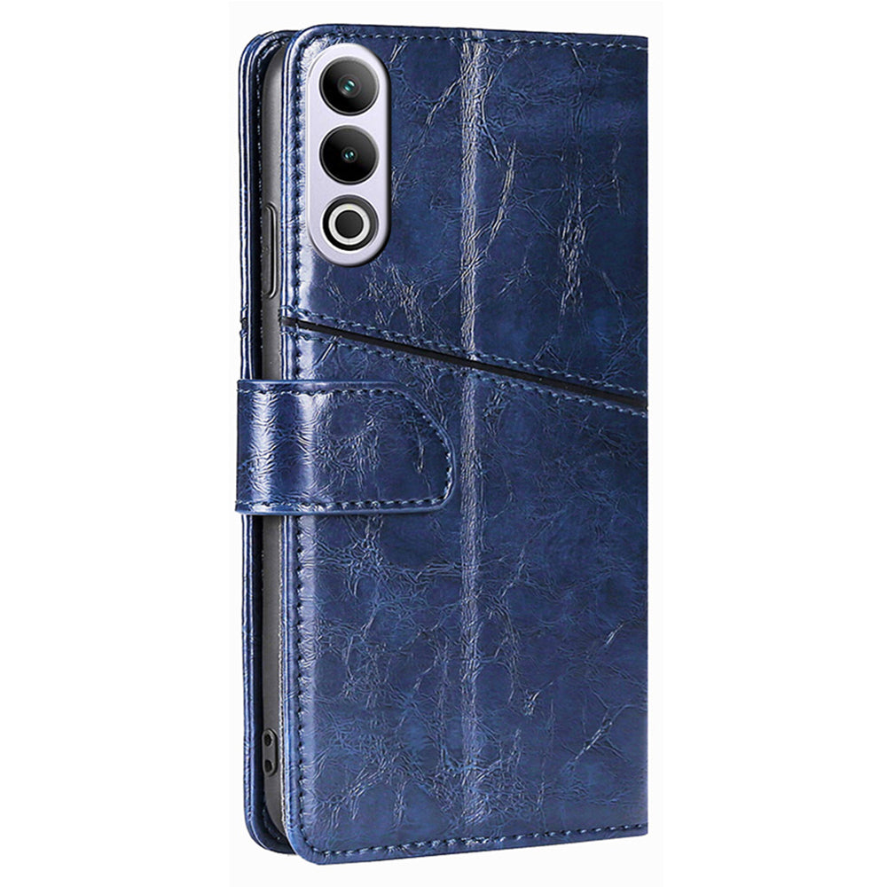 For OnePlus Ace 3V 5G Leather Case Shockproof Geometric Splicing Phone Stand Cover - Blue