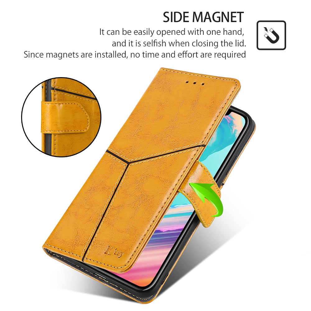 For OnePlus Ace 3V 5G Leather Case Shockproof Geometric Splicing Phone Stand Cover - Yellow