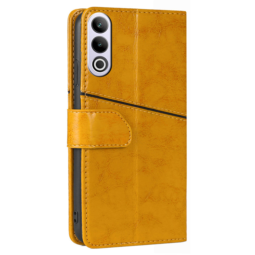 For OnePlus Ace 3V 5G Leather Case Shockproof Geometric Splicing Phone Stand Cover - Yellow