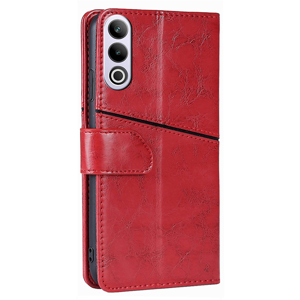 For OnePlus Ace 3V 5G Leather Case Shockproof Geometric Splicing Phone Stand Cover - Red