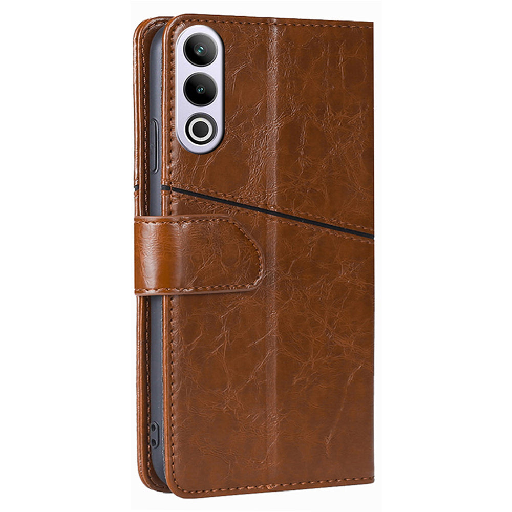 For OnePlus Ace 3V 5G Leather Case Shockproof Geometric Splicing Phone Stand Cover - Light Brown