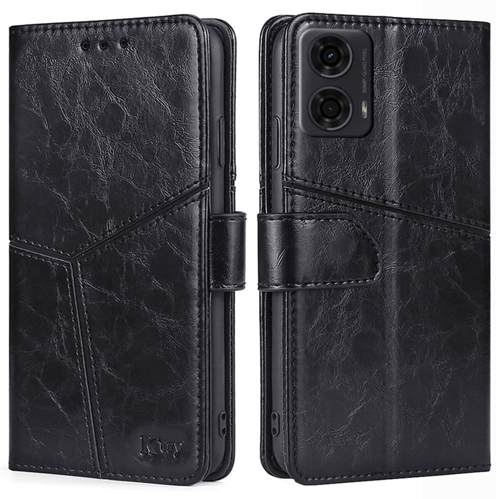 For Motorola Moto G24 4G Case Card Holder Geometric Splicing Mobile Phone Cover - Black