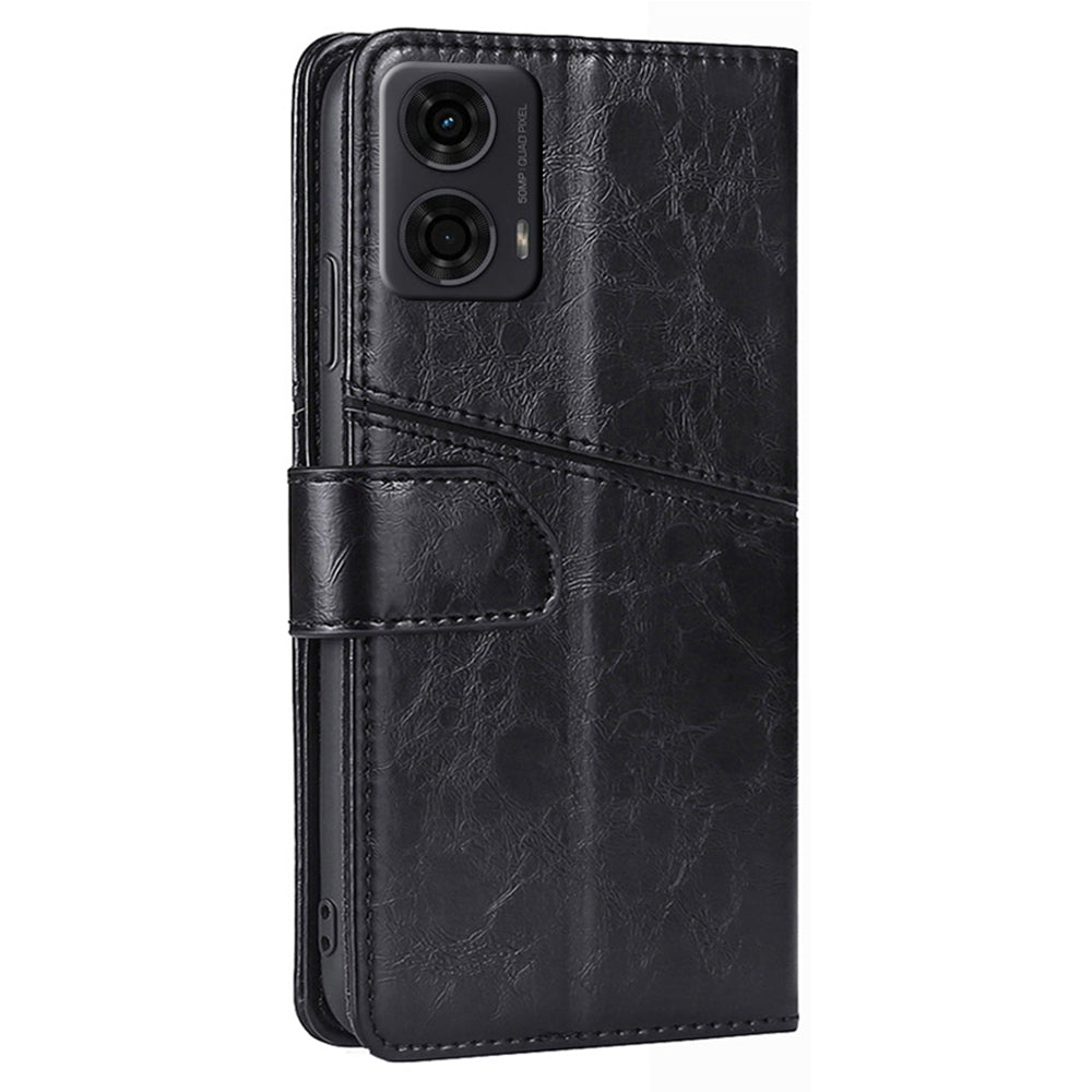 For Motorola Moto G24 4G Case Card Holder Geometric Splicing Mobile Phone Cover - Black