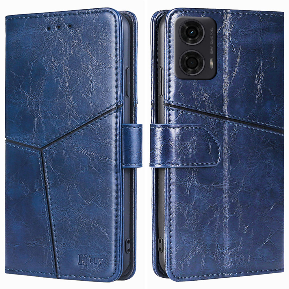 For Motorola Moto G24 4G Case Card Holder Geometric Splicing Mobile Phone Cover - Blue