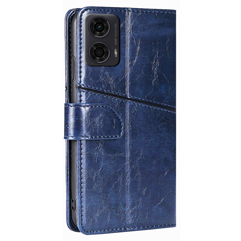 For Motorola Moto G24 4G Case Card Holder Geometric Splicing Mobile Phone Cover - Blue