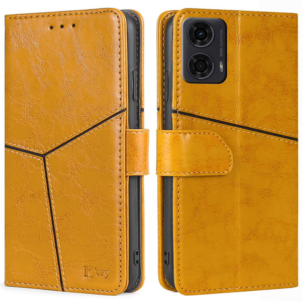 For Motorola Moto G24 4G Case Card Holder Geometric Splicing Mobile Phone Cover - Yellow