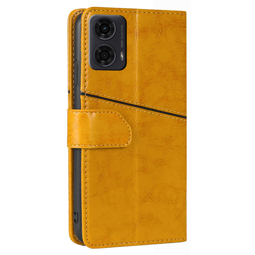 For Motorola Moto G24 4G Case Card Holder Geometric Splicing Mobile Phone Cover - Yellow