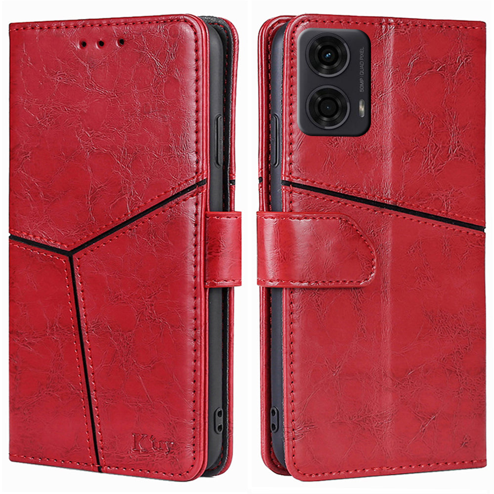 For Motorola Moto G24 4G Case Card Holder Geometric Splicing Mobile Phone Cover - Red