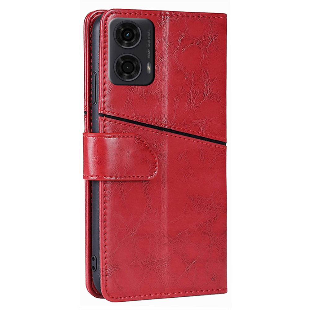 For Motorola Moto G24 4G Case Card Holder Geometric Splicing Mobile Phone Cover - Red