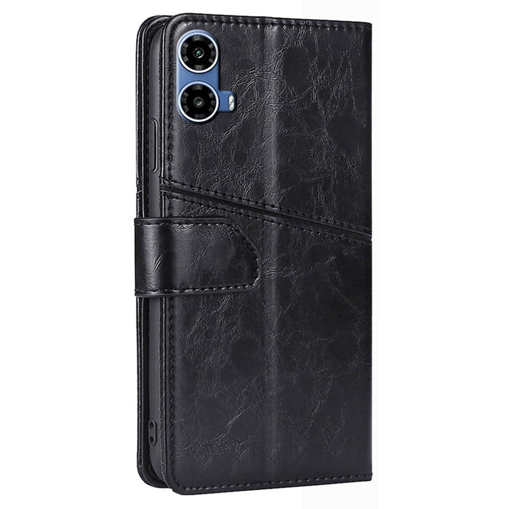 For Motorola Moto G34 5G Case Geometric Splicing Wallet Design Smartphone Cover - Black