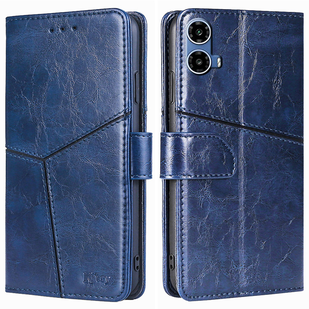 For Motorola Moto G34 5G Case Geometric Splicing Wallet Design Smartphone Cover - Blue