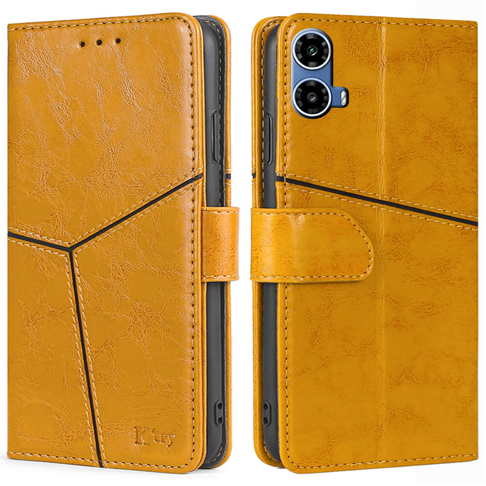 For Motorola Moto G34 5G Case Geometric Splicing Wallet Design Smartphone Cover - Yellow