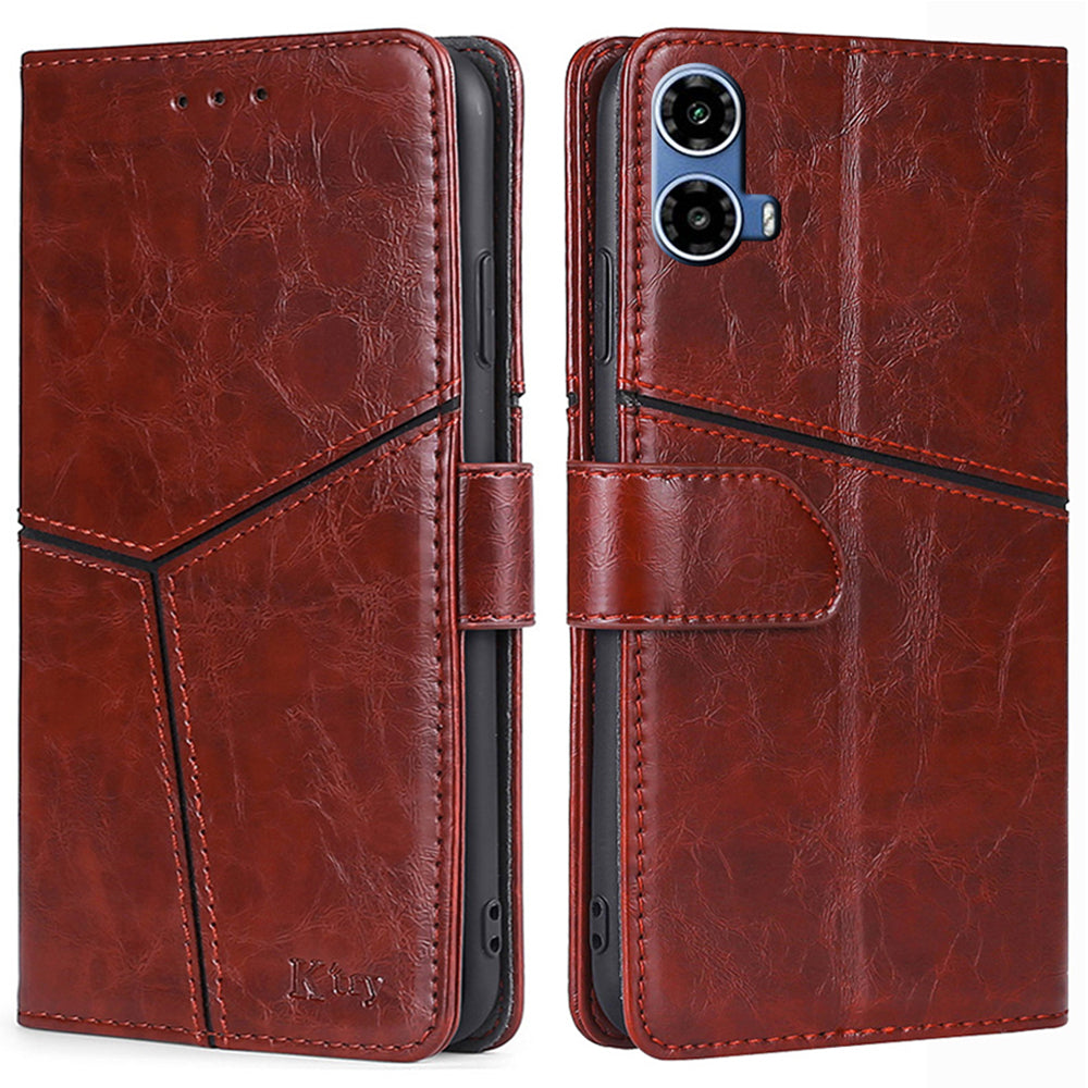 For Motorola Moto G34 5G Case Geometric Splicing Wallet Design Smartphone Cover - Dark Brown