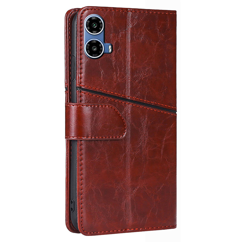 For Motorola Moto G34 5G Case Geometric Splicing Wallet Design Smartphone Cover - Dark Brown