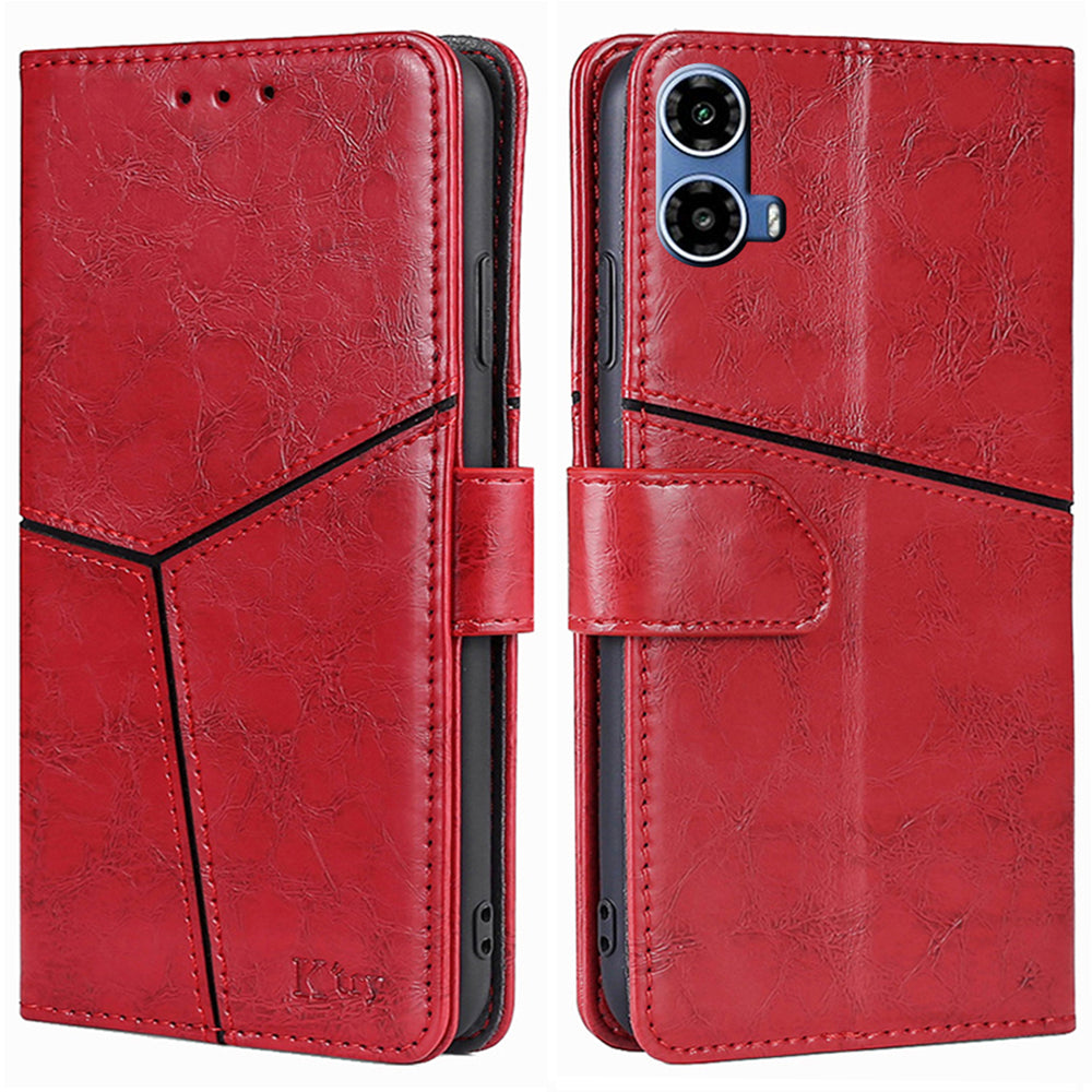 For Motorola Moto G34 5G Case Geometric Splicing Wallet Design Smartphone Cover - Red
