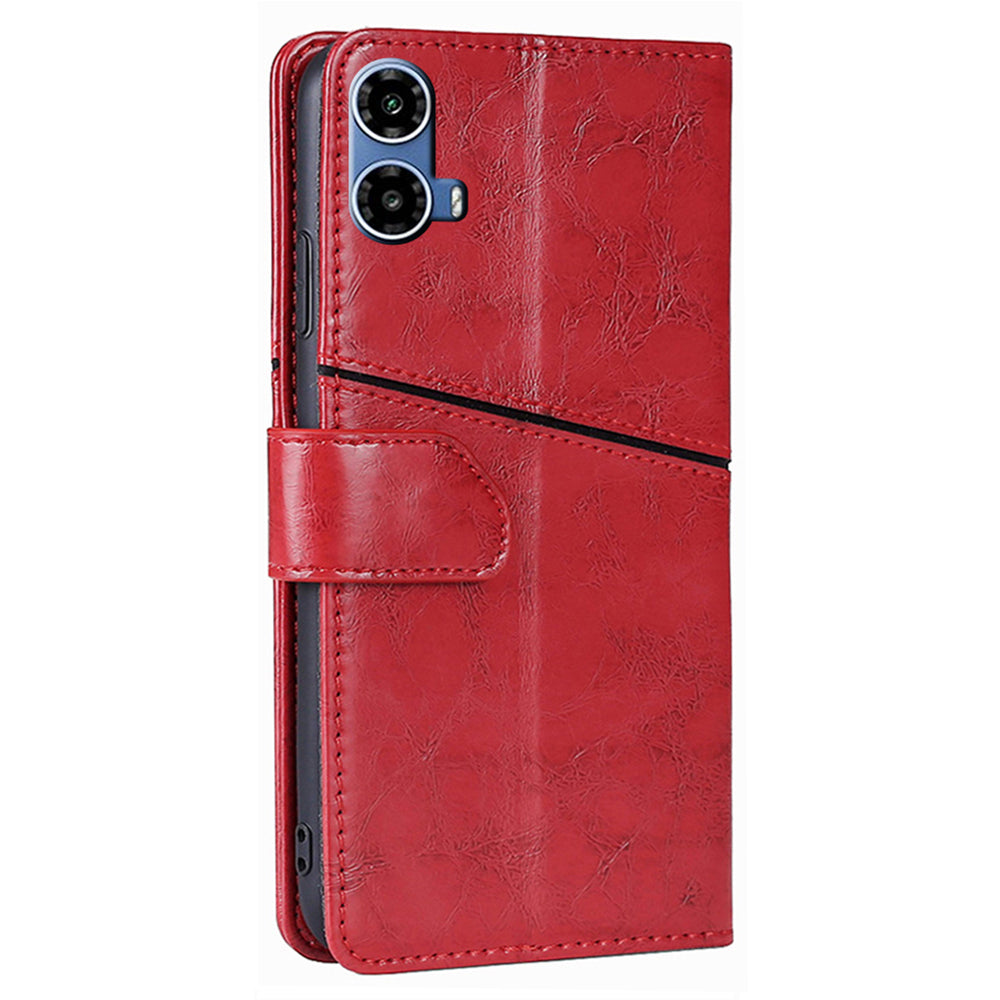 For Motorola Moto G34 5G Case Geometric Splicing Wallet Design Smartphone Cover - Red