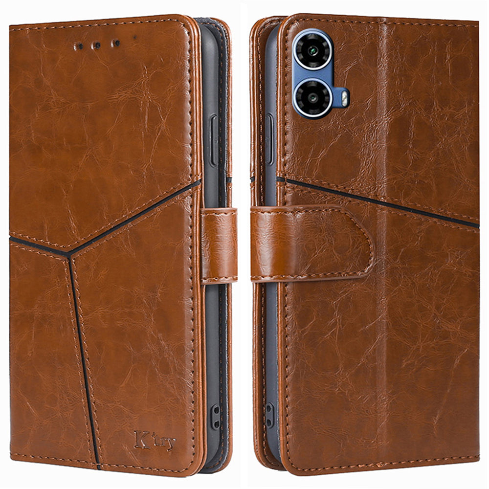 For Motorola Moto G34 5G Case Geometric Splicing Wallet Design Smartphone Cover - Light Brown