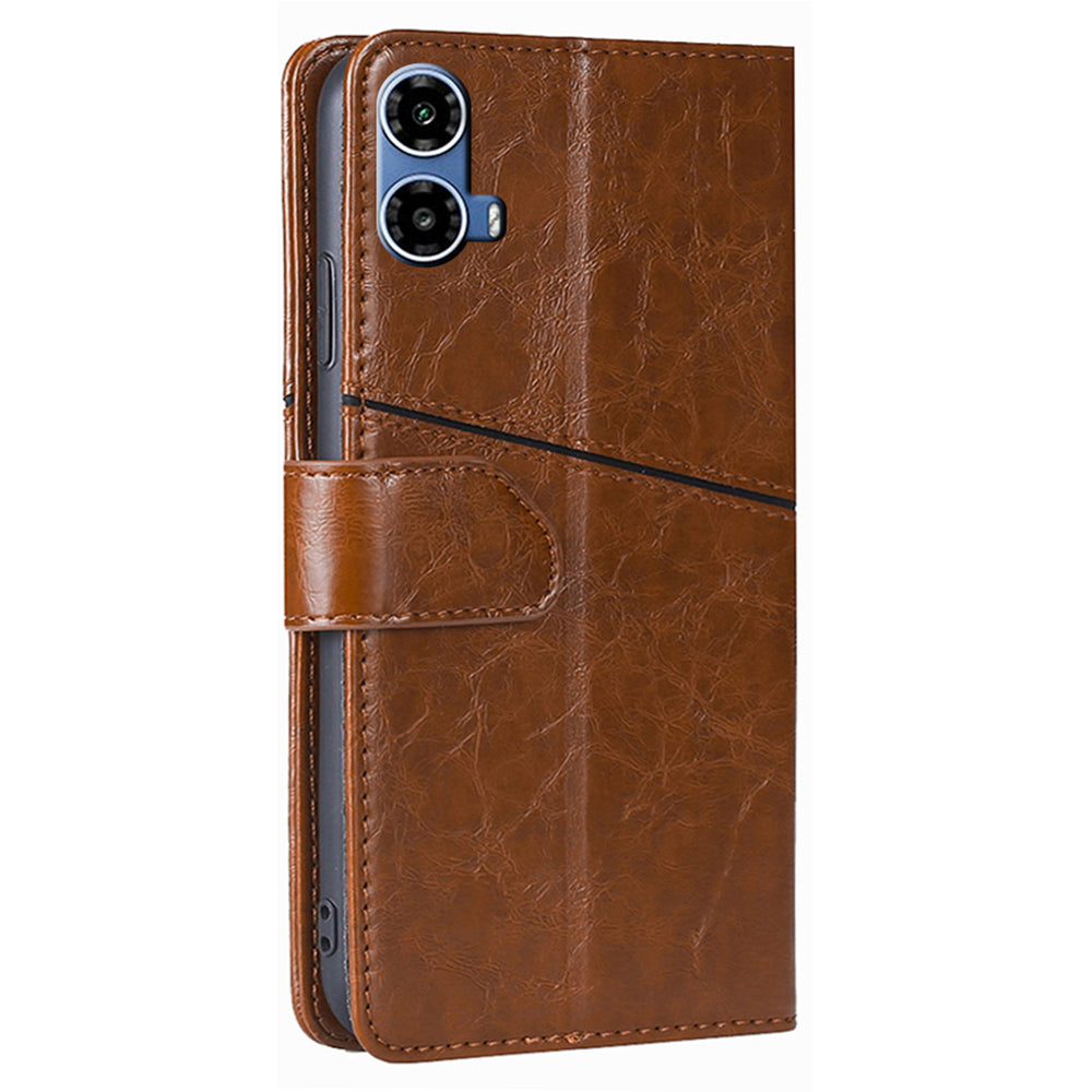 For Motorola Moto G34 5G Case Geometric Splicing Wallet Design Smartphone Cover - Light Brown