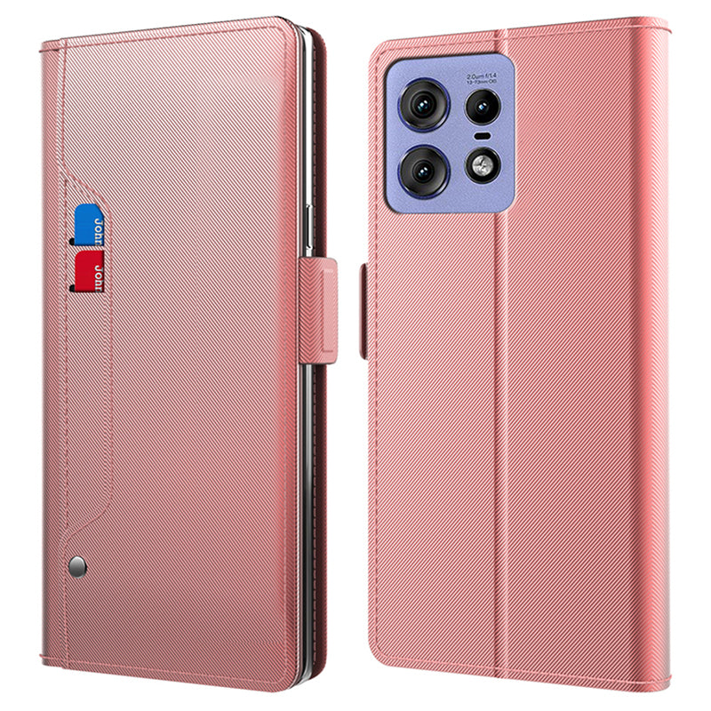 For Motorola Edge 50 Pro 5G Case Mirror Design PU Leather Cover with Card Holder - Rose Gold